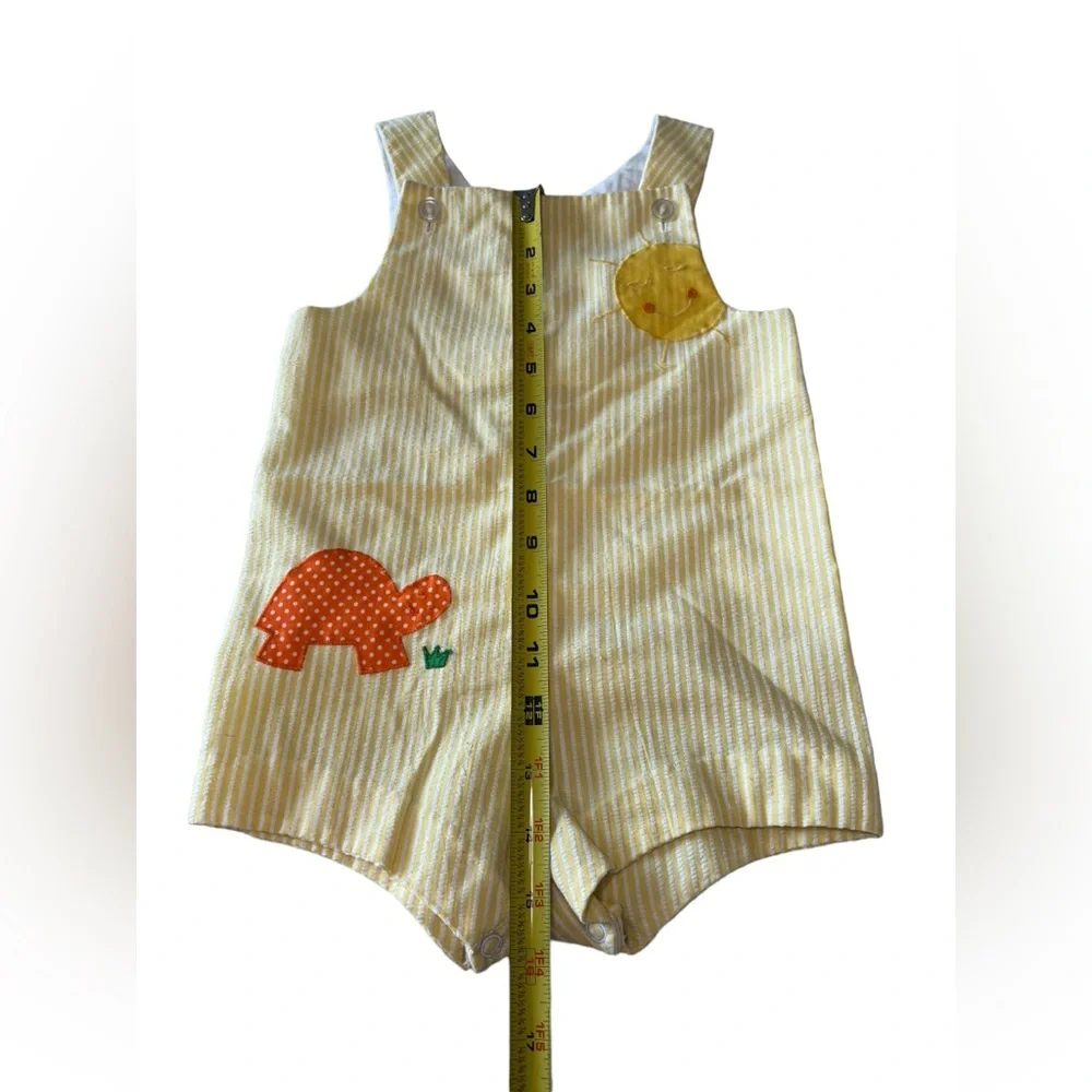 Betti Terrell‎ VTG Baby Girl 18-24m Seersucker Yellow Turtle Sun Romper